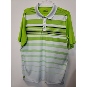 Fila Sport Polo Golf Shirt Green, Size L stripe short sleeve